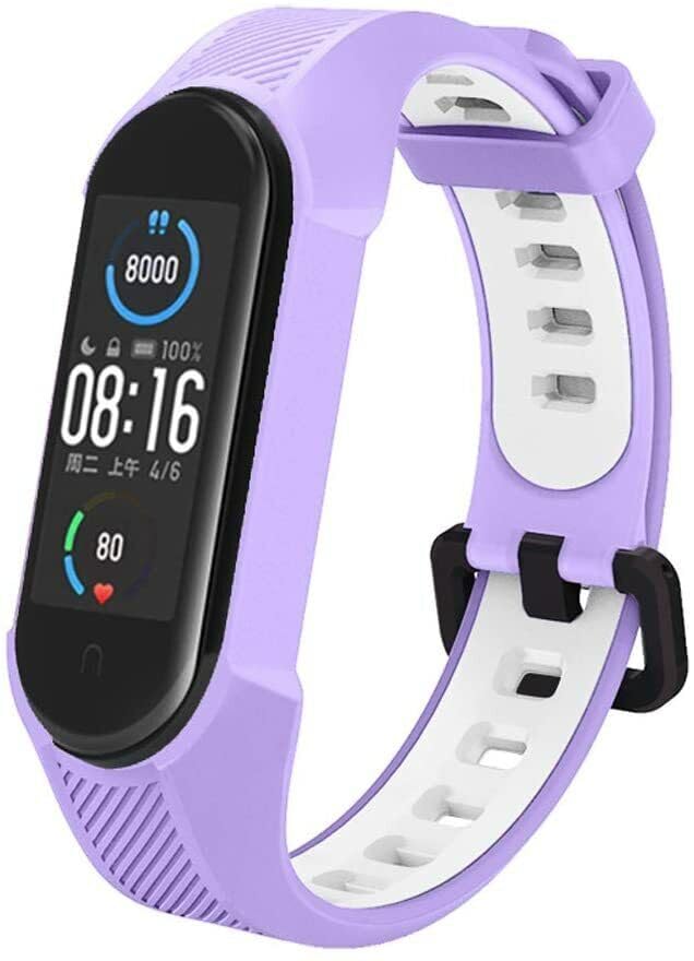 Panda Bobo For Xiaomi Mi Band 5/6/7 Mi 567 Amazfit 5 Band Replacement Silicone Watch Strap (Purple+White)