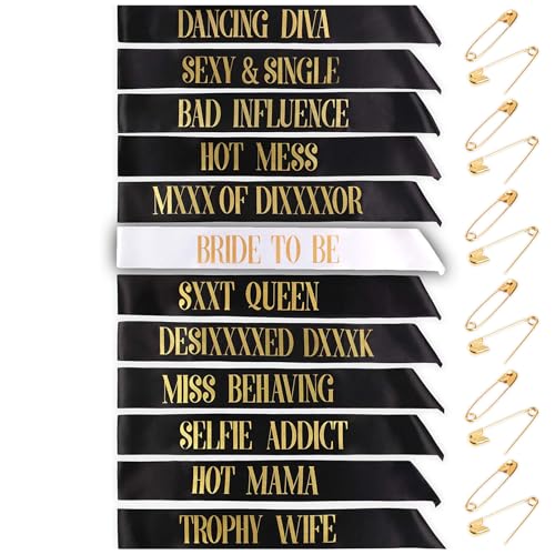 Capital Letters 11 Pieces Black With 1 Piece White Sashs Gold Text Style