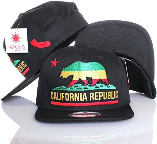 California Republic Flat Bill Classic Style Snapback Hat Cap - Various Colors (Jamaica)