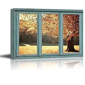 Amber Colored Tree in Autumn - Golden Colored Leaves Drift to The Ground in Fall - Canvas Art Home Art - 24x36 inches