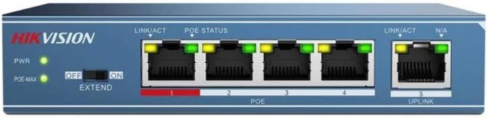 Hikvision DS-3E0105P-E Unmanaged 5 Port PoE Fast Ethernet Network Switch Blue