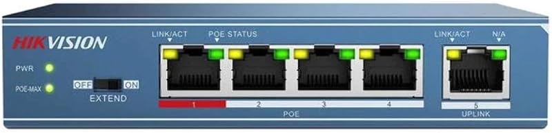 Hikvision DS-3E0105P-E Unmanaged 5 Port PoE Fast Ethernet Network Switch Blue