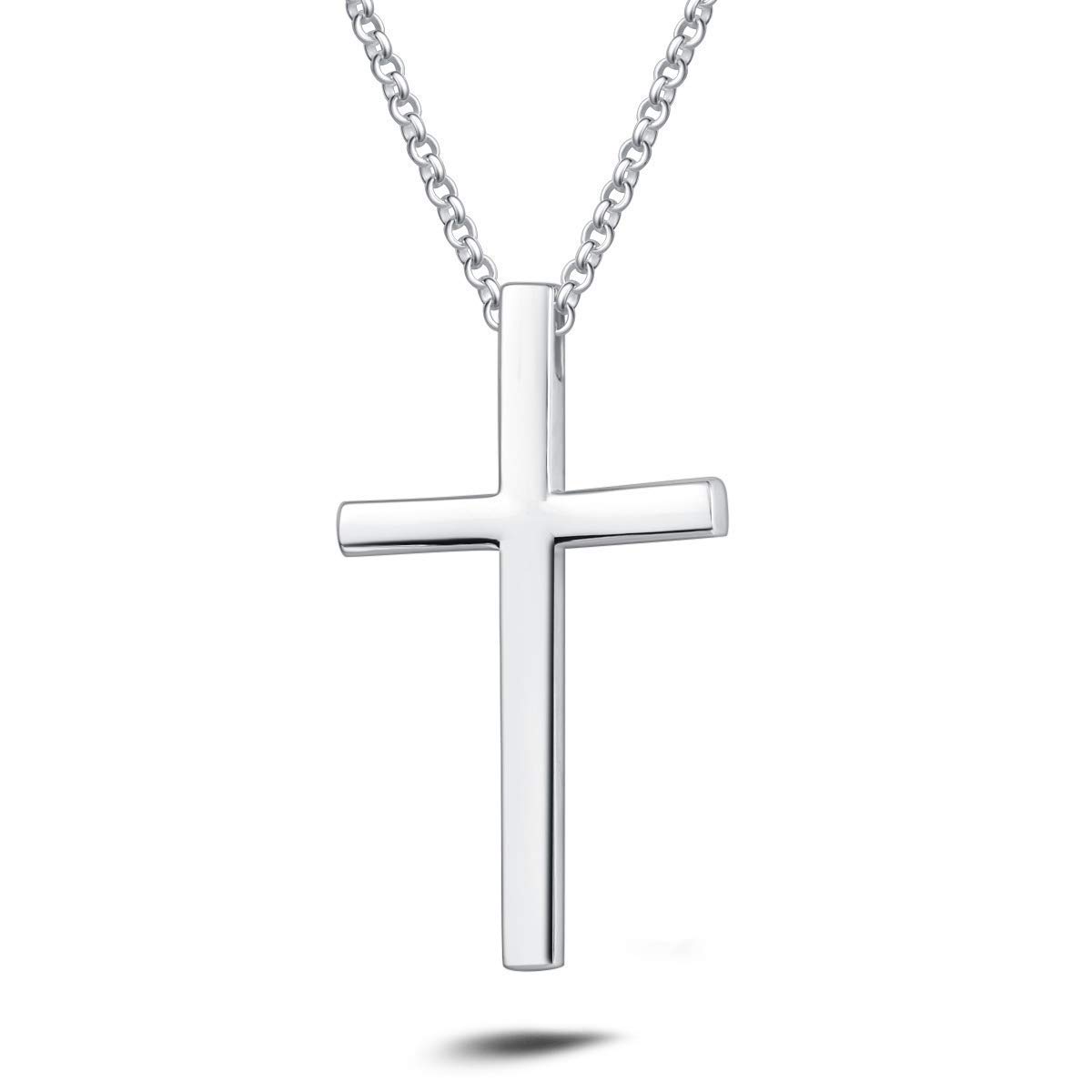 FANCIME White Gold Plated High Polished Solid 925 Sterling Silver Large Heavy Mens Crucifix Cross Pendant Necklace Jewellery for Men Boys