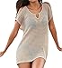 Bestyou Women's Crochet Mini Dress Knit Bathing Suit Bikini Swimsuit Cover Up Tunic Top Swimwear Beachwear (Beige)