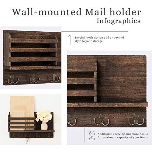 Dahey Wall Mounted Mail Holder Wooden Key Holder Rack Mail Sorter