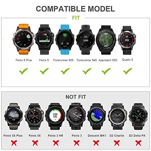 ANCOOL Compatible with Fenix 5 Band Easy Fit 22mm Width Soft Silicone Watch Strap Replacement for Fenix 5/Fenix 5 Plus/Forerunner 935/Approach S60/Quatix 5 - Black - Thumbnail 2
