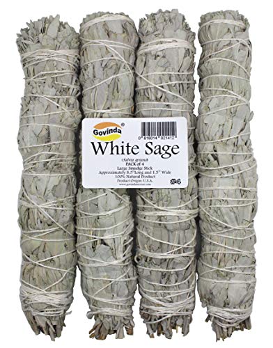 Extra Large California White Sage, Each Stick Approximately 8.5 Inches Long and 1.5 Inches Wide for Smudging Rituals, Energy Clearing, Protection, Incense, Meditation, Made in USA (4 - Extra Large)