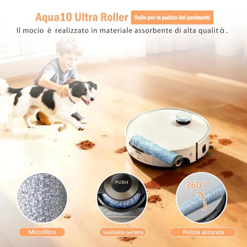 Accessori Aqua10 Ultra per Dreame Aqua10 Ultra Roller/Robot aspirapolvere completo, 20 pezzi, 2 spazzole principali, 2 panni rotanti per mop, 4 filtri HEPA, 4 spazzole laterali, 6 sacchetti per la