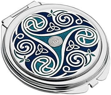 Handmade Fine Glass Enamelled Celtic Triskele Double Shaded Blue Compact Mirror