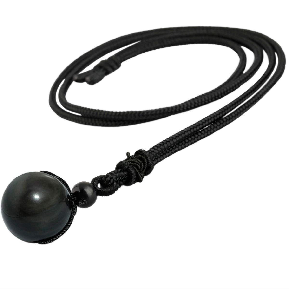 KYEYGWO 16 mm Ranbow Obsidian Round Stone Bead Pendant Necklace for Men Women with Adjustable Chain