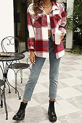 AUTOMET Womens Casual Plaid Shacket Wool Blend