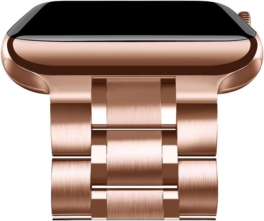 Stainless Watch Band Metal Sport Straps Adjustable Wristbands, Compatible for Series 6 and Series 5 Apple Watches Link Buckle (42mm, gold)