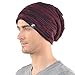 FORBUSITE Mens Slouchy Long Beanie Knit Cap for Summer Winter, Oversize Striped Claret with Black
