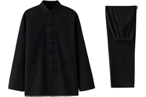 Cambkatl Men's Cotton Linen Tang Suit Loose Chinese Traditional Mandarin Collar Kung Fu Shirts Long Sleeve Tai Chi Outfits