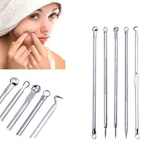 5pcs/Set Face Skin Care Stainless Steel Blackhead Blemish Acne Pimple Extractor Remover Kit Tool Cleanser Beauty - Thumbnail 5