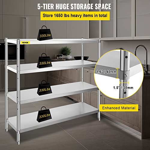 VEVOR Storage Shelf, 4Tier Stainless Steel Shelving, Storage Shelving