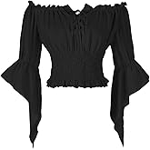 Womens Renaissance Peasant Blouse Off Shoulder Trumpet Sleeve Tops