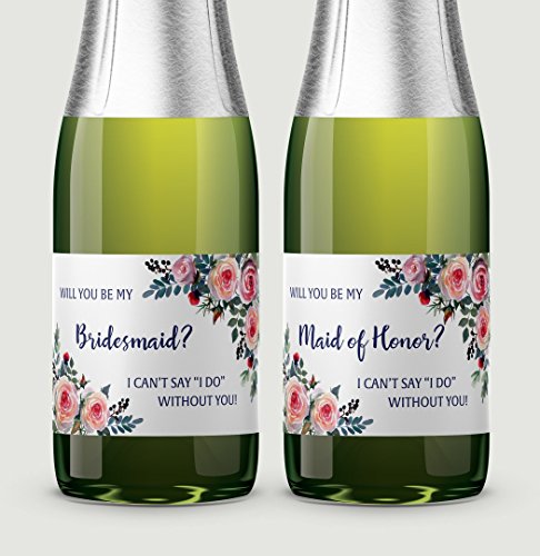 â— SET of 8 â— Bridesmaid Proposal - Bridesmaid Mini Champagne Labels - 6 Be My BRIDESMAID Labels + 1 MAID of HONOR + 1 MATRON of HONOR Label, Bridal Party Ask, 3.5â€ x 2â€ WEATHERPROOF Labels, M335-ASK-8