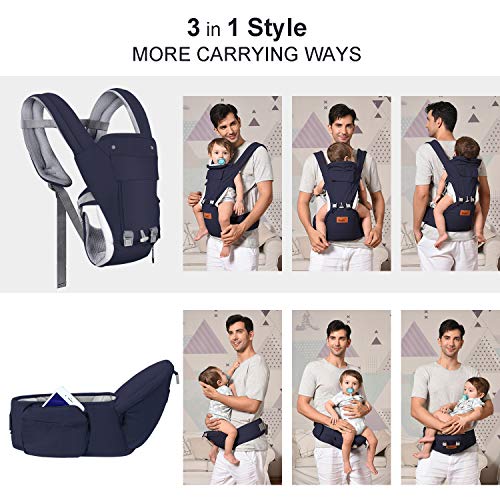 Bable Baby Carrier with Hip Seat 9-in-1, 360 Ergonomic Baby Carrier, Toddler Tush Stool for All Seasons, Soft Baby Sling No Infant Insert Needed - Adapt to Newborn, Infant Hiking Backpack Carrier