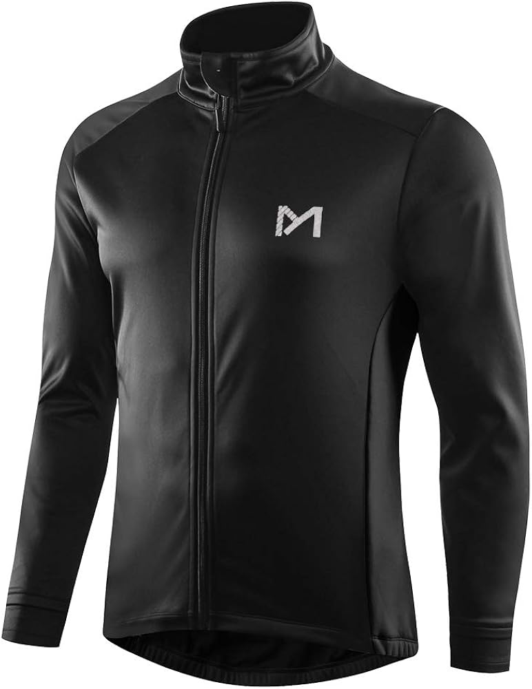 Men’s Winter Thermal Cycling Jackets, Windproof Breathable Fleece Bike Jerseys, Bicycle Softshell Shirt Long Sleeves Coat (Black, chest 44.09", Large): Clothing