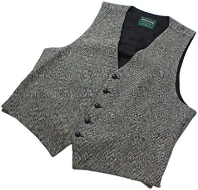 Mucros WeaversMen's Irish Tweed Vest Grey Herringbone Wool Full Back Made in Ireland