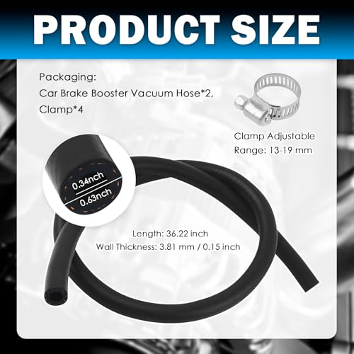 2PCS 27232 11/32"×36" Car Brake Booster Vacuum Hose & Clamps,300PSI Heavy Duty photo 8