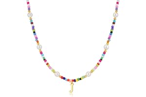 M MOOHAM Colorful Initial Necklaces for Girls Women Kids - Christmas Stocking Stuffers Beaded Pearl Choker Necklace for Women Teen Girl Gifts Trendy Personalized Letter Birthday Gifts Kids Jewelry
