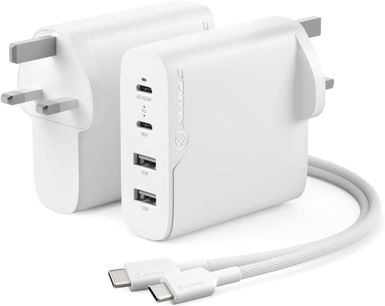 ALOGIC 100W 4-Port PD USB C Wall Charger with GaN Fast Tech, 2 USB-C, 2 USB-A, Dynamic power allocation