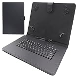 Universal Folding Leather Folio Case Cover Stand & Micro USB Keyboard for 9-10.1" Tablets, Yuntab 10.1inch Tablet, Samsung Galaxy Tab A 10.1inch, CHUWI Hi10 Pro, Simbans TangoTab 10 and More, Black