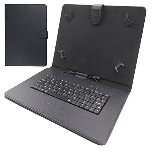 Universal Folding Leather Folio Case Cover Stand & Micro USB Keyboard for 9-10.1" Tablets, Yuntab 10.1inch Tablet, Samsung Galaxy Tab A 10.1inch, CHUWI Hi10 Pro, Simbans TangoTab 10 and More, Black