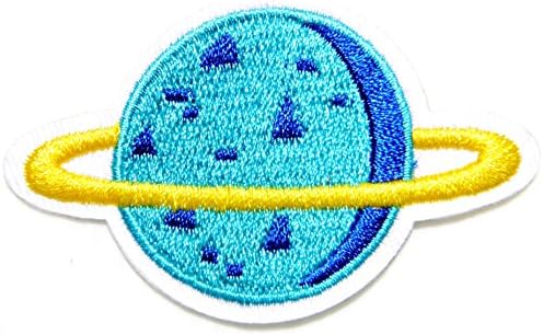 Planet Saturn Aurora Ring Nasa Space Galaxy Patch Sew Iron on Embroidered Applique Craft Handmade Baby Kid Girl Women Sexy Lady Cloths DIY Costume Accessries (blue)