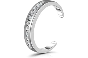 Hoops & Loops 925 Sterling Silver Channel Cubic Zirconia CZ Adjustable Tarnish Resistant Hypoallergenic Open Toe Ring for Women, Silver, Yellow Gold, Rose Gold, Black
