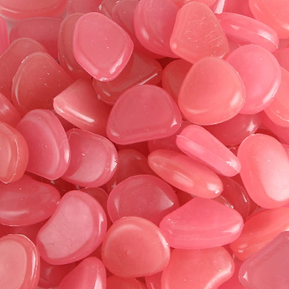 MOCNT 200Pcs Pink Glow in the Dark Pebbles Rock Luminous Cobblestones Glowing Pebbles Stones Garden Decor for Home Walkway Aquarium Fish Tank Decoration Width 20-30mm