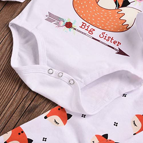 Little Story 6M-4Y Middle and Small Children's Girls Alphabet Long Sleeve Fox Print Hakama + Trousers Sisters Toddler Infant White