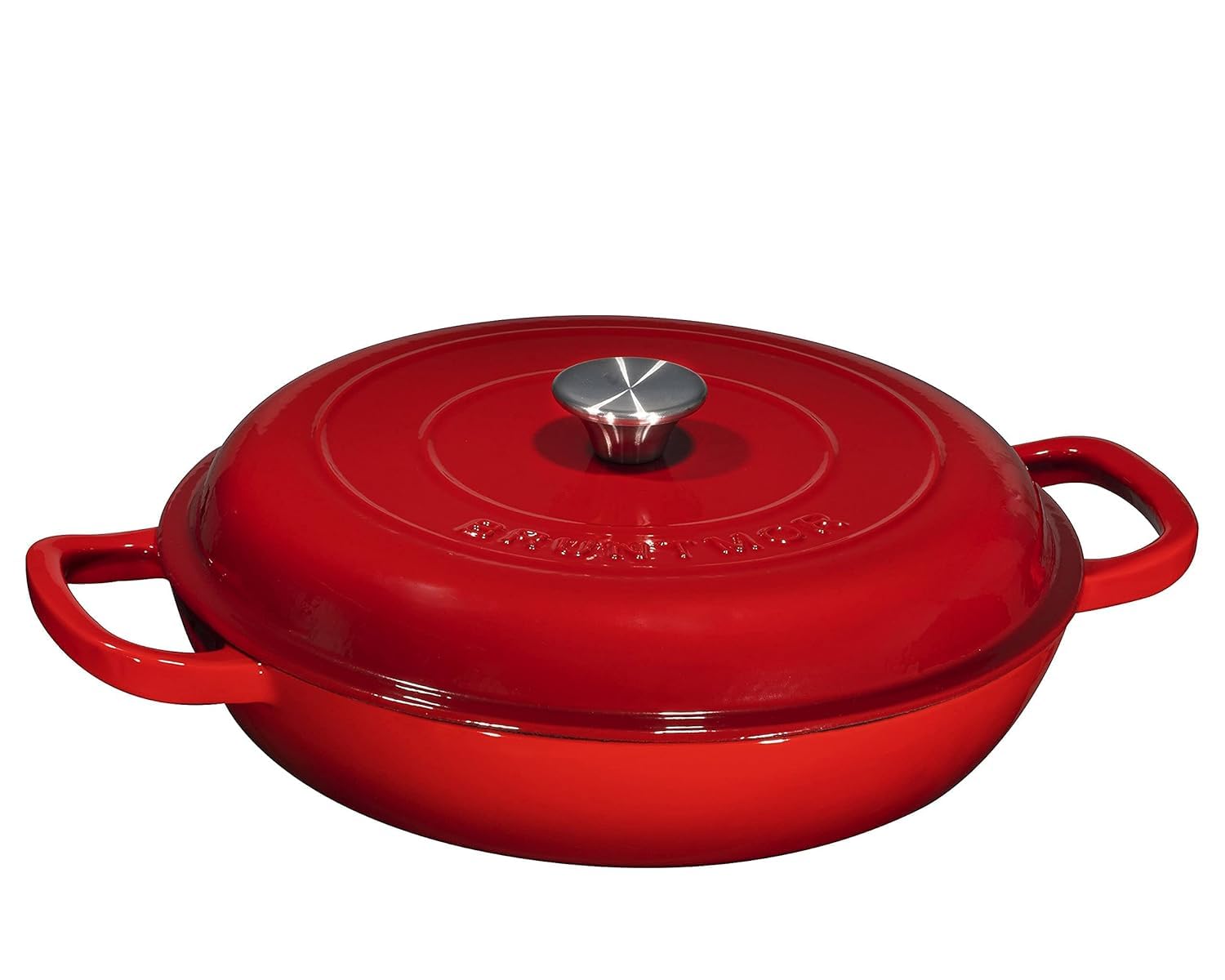 Bruntmor 3.8 Quart Dutch Oven Pot with Lid - Enameled Cast Iron Paella Pan - Ceramic Coated Cast Iron Braiser Pan for Baking, Braising, Roasting, Slow Cooking, and Stovetop Use - Gradient Red