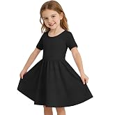 Haloumoning Toddler Baby Girl Short Sleeve Dress Kids Summer A-Line Twirly Skater T-Shirt Dresses with Pockets 8M-9Y
