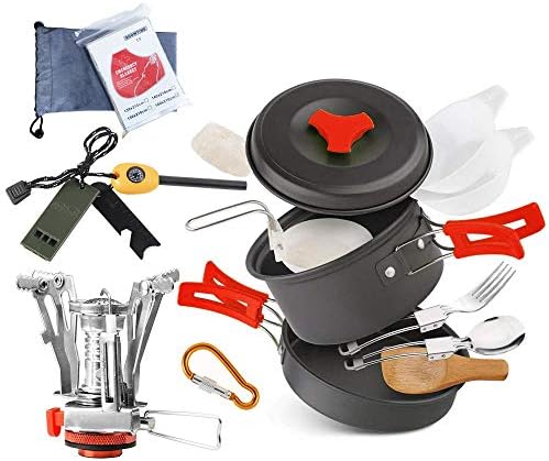 AnimaMiracle 14/15 Pcs Camping Cookware Set Hiking Camping Backpacking Gear & Camping Outdoors Survival Utensils Cooking Equipment Cooking pots | Mini pan, Lightweight,Best Camping Mess kit