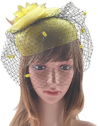 Fascinator Hairclip Veil Cocktail Tea Party Church Headwear Bridal Headpiece (Yellow)