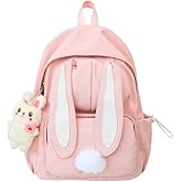 SUFUZEGA Kawaii Bunny Ear Backpack for Girls Teen Women School Daypack for Travel Bookbag with Cute Pendant (Pink)