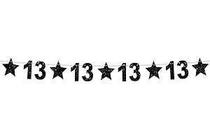 COOSOAR Happy 13th Birthday Glitter Black Star Banner Shiny Bright Star Twinkle Theme Backdrop Decor for Festival Home Wall Classroom 13th Birthday Party Supplies Cheers to 13 Years Bday Decorations Favors