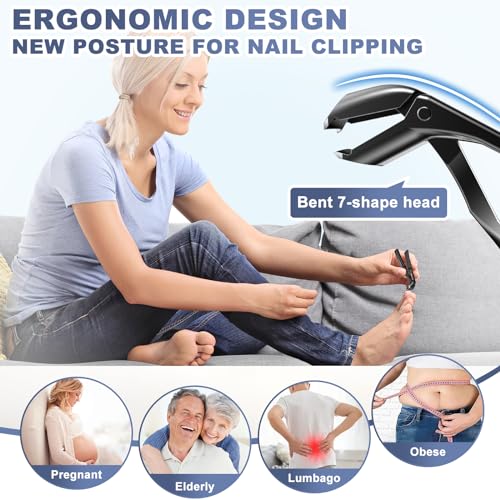 Toenail Clippers for Seniors Thick Toenails, Angled Head Nail Clippers for Men with Wide Jaw Opening, Sharp Heavy Duty Angled Toe Nail Clipper with Catcher