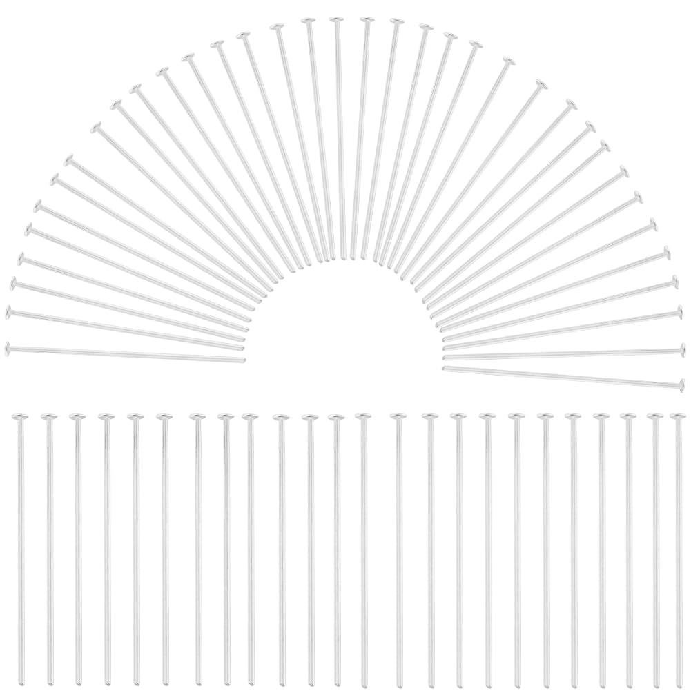 SOFPLATE 1 Box 600Pcs Long Earring Pins Silver Head Pin Bulk Brass Flat Jewellery Head Pin Findings Dangle Earring Pins for Jewellery Making Earrings Bracelets Accessories Supplies DIY Crafts Beginner