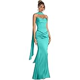 Dymaisei Satin Prom Dress 2026 Strapless Bridesmaid Dresses with Scarf Mermaid Pleated Corset Evening Gowns