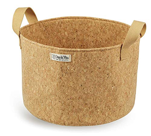 Dom&Vita Soft Cork Bowl with Handles | Large Adjustable Bowl for Fruits Vegetables Bread Food Books Magazines Newspaper Toys| Storage Bowl | Reusable Cork Fabric Bowl | Cork Storage Basket (10 Inches)