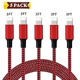 iPhone Charger, Mfi Certified Cable, 5 Pack (3FT 3FT 3FT 3FT 3FT) Extra Long Nylon Braided Charging&Syncing Cord Compatible with iPhone Xs/XR/XS Max/X/7/7Plus/8/8Plus/6S/Plus/5C More Red&Black