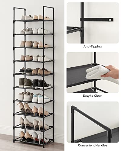 SONGMICS Zapatero Organizador de Zapatos de 10 Niveles con Marco de Acero Estantes de Tela no Tejida, Desmontable y Ajustable, 33x33x173 cm MLSH010B02
