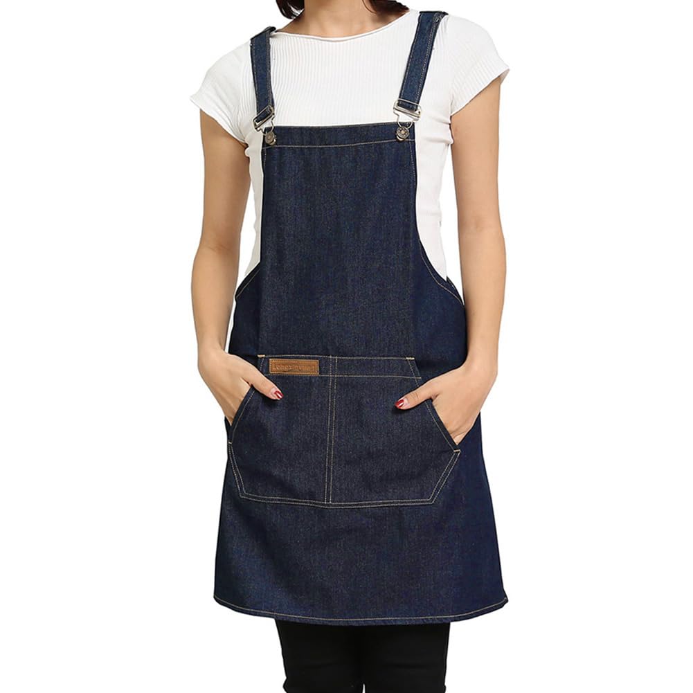 Sleeveless Apron for Waiters Denim Chef Aprons with Pockets Work College Bistro Restaurant Catering