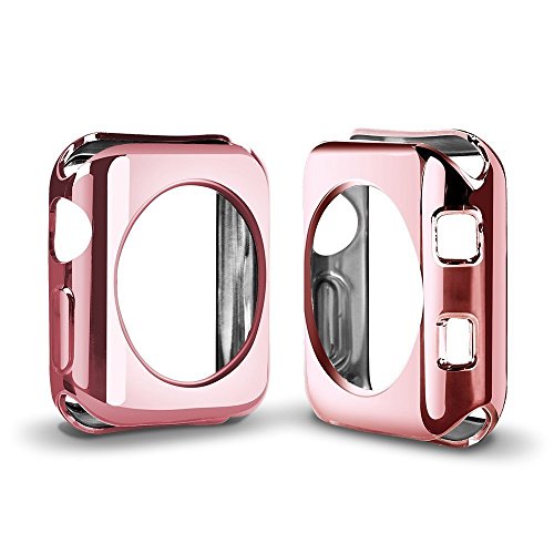 Apple Watch Case,FOLOME Plated TPU Scratch-resistant Flexible Electroplate Case Slim Lightweight Protective Bumper Cover Case for Apple Watch Series 3 / Series 2 (Rose Gold, 38mm Size Case)