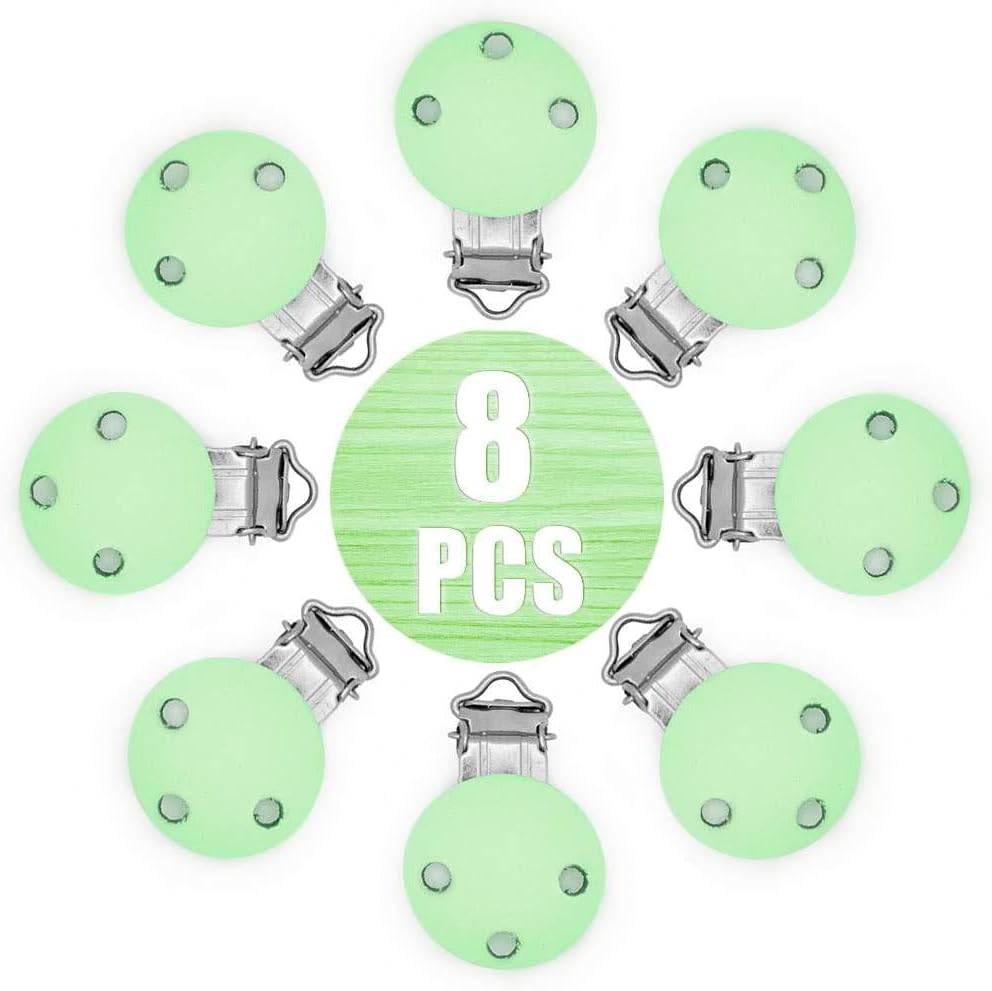 RUBY - 8 Pastel Turquoise Wooden Clips for Pacifiers, Pacifier Clips with Holes Anti-Suffocation, Clips for Pacifiers Attached to Clothes and Baby Carriages