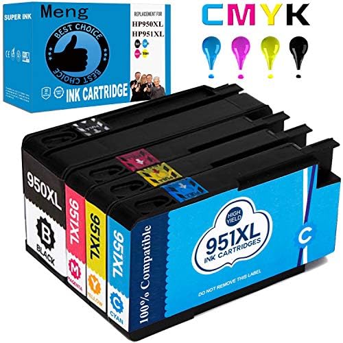 Mengyan 950XL 951XL Compatible Ink Cartridge Replacement for HP 950 951 Ink Cartridge Works with HP OfficeJet Pro 8600 8610 8620 8100 8630 8660 8640 8615 8625 276DW 251DW 271DW(1BK+1C+1M+1Y)